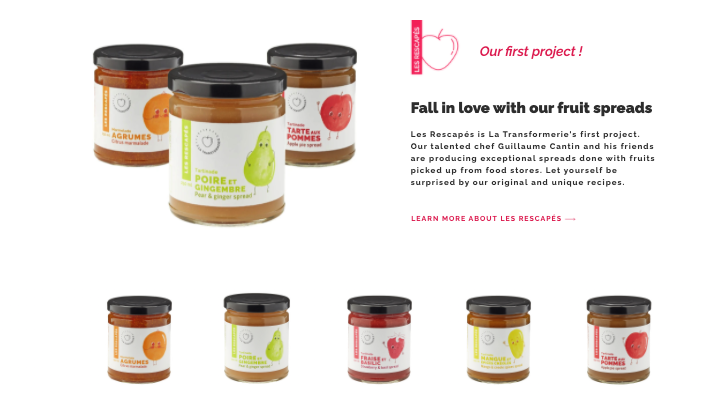 Website screenshot of different jams offered by La Transformerie.