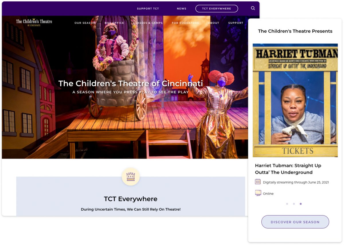 The Children's Theatre of Cincinnati content differences on desktop versus mobile.