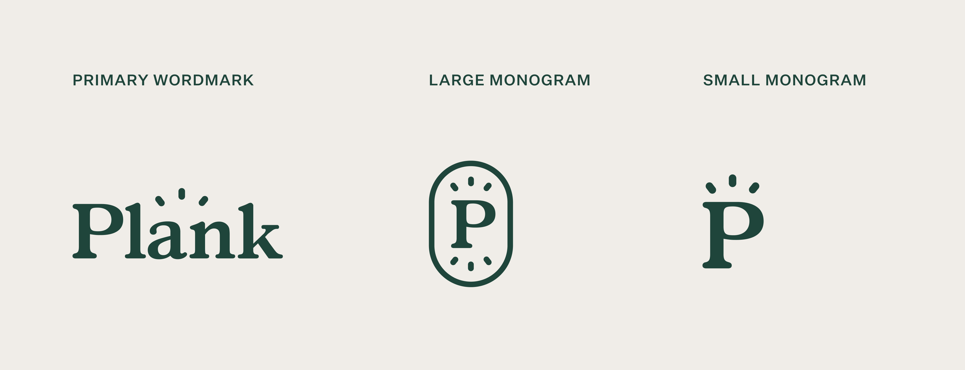 primary wordmark, large monogram, and small monogram