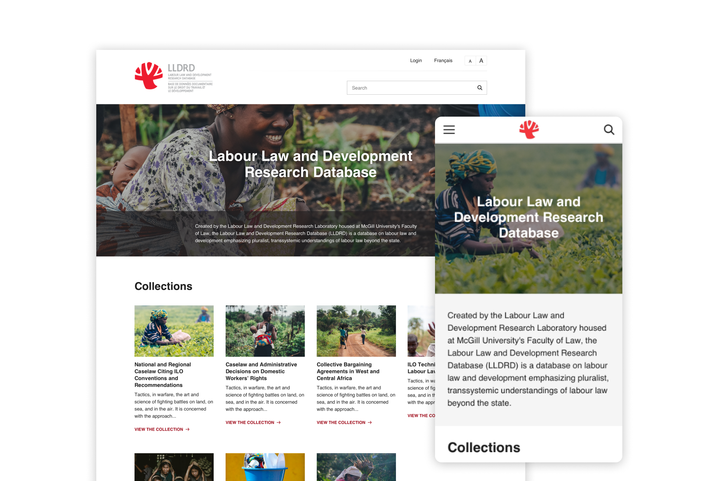 a desktop view of labour law and development research home page  