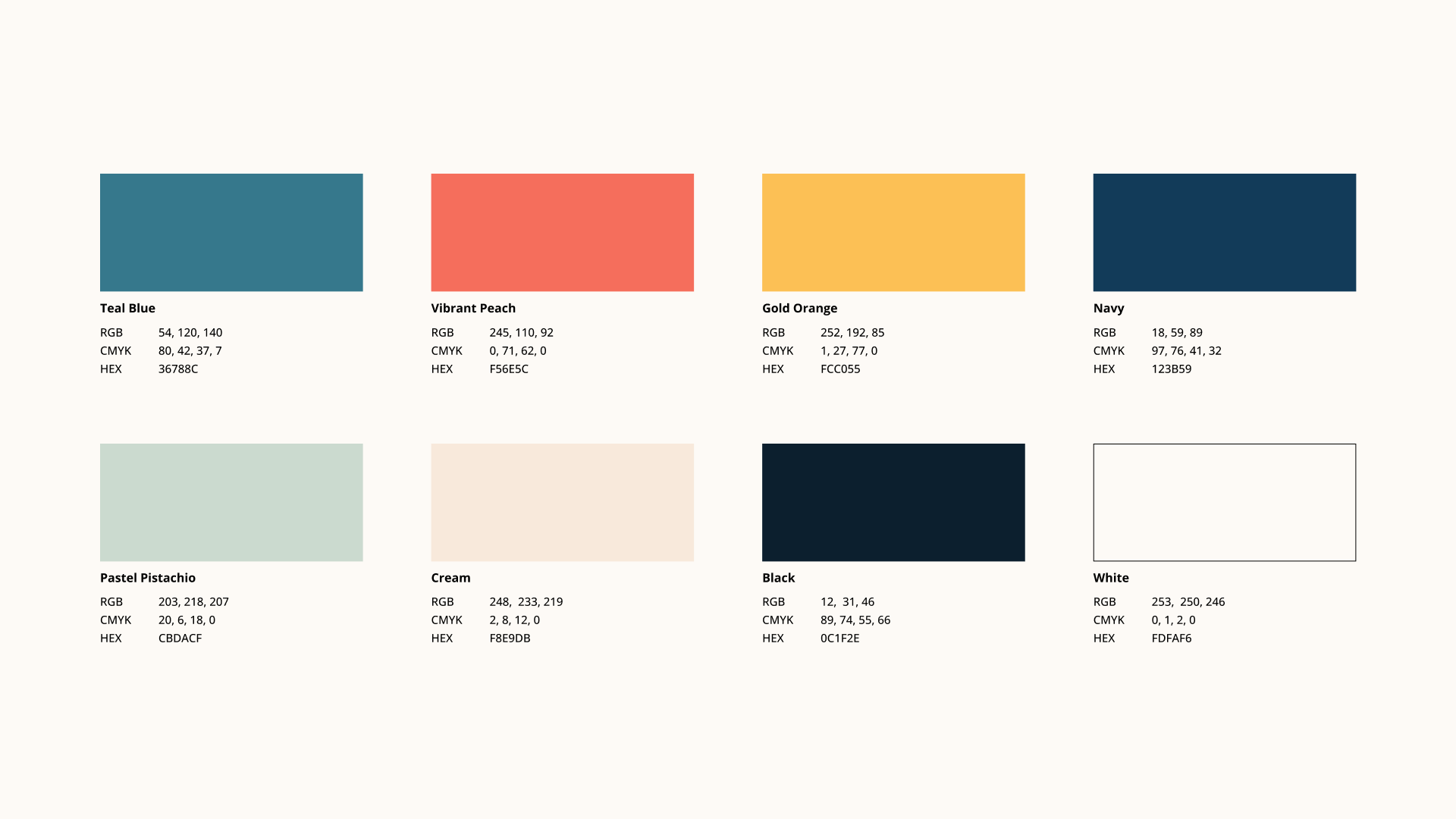 colour palette of teal, peach, orange, navy, pistachio, and cream