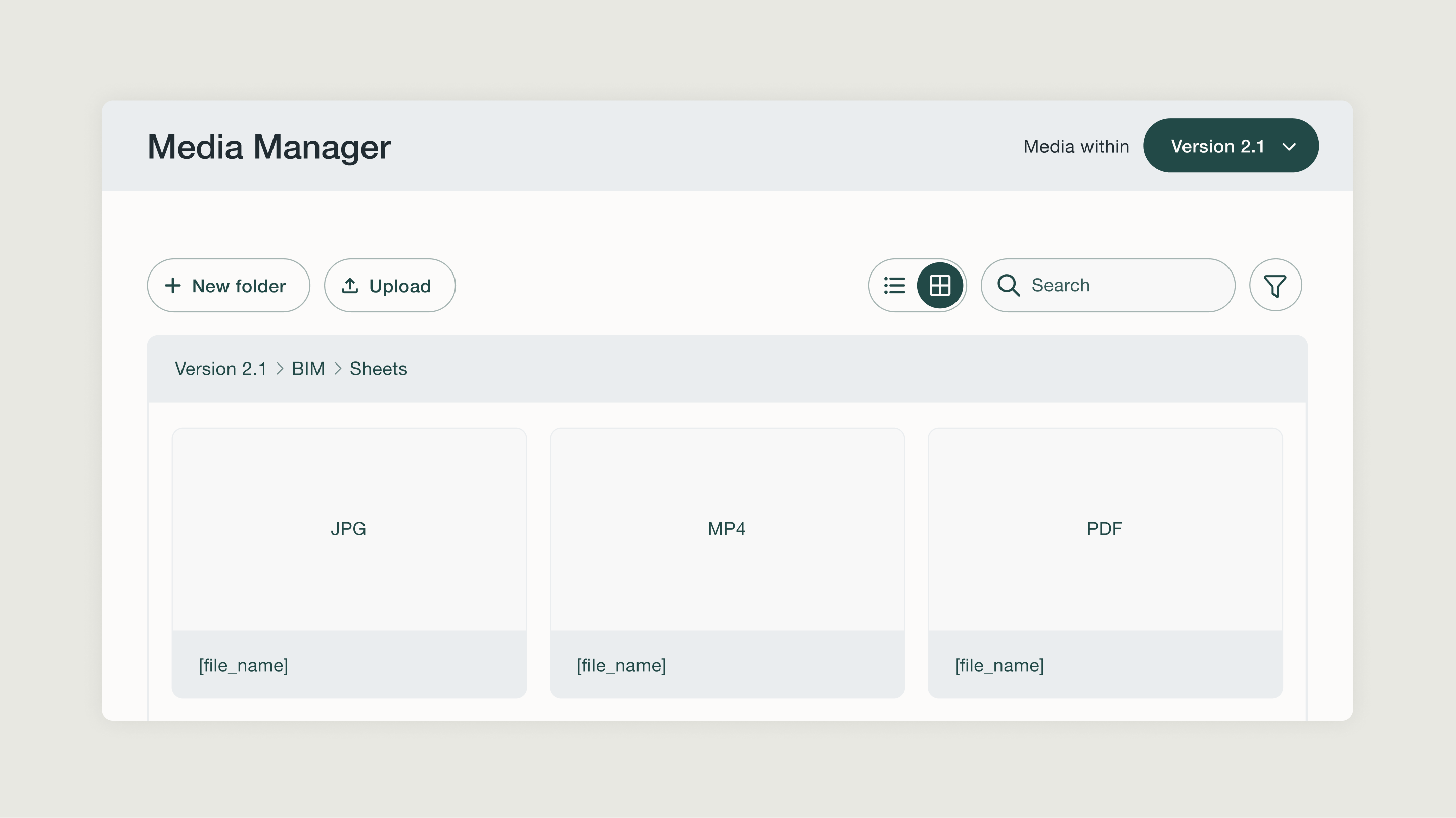 Media manager helps you organize files within specific versions of the standards